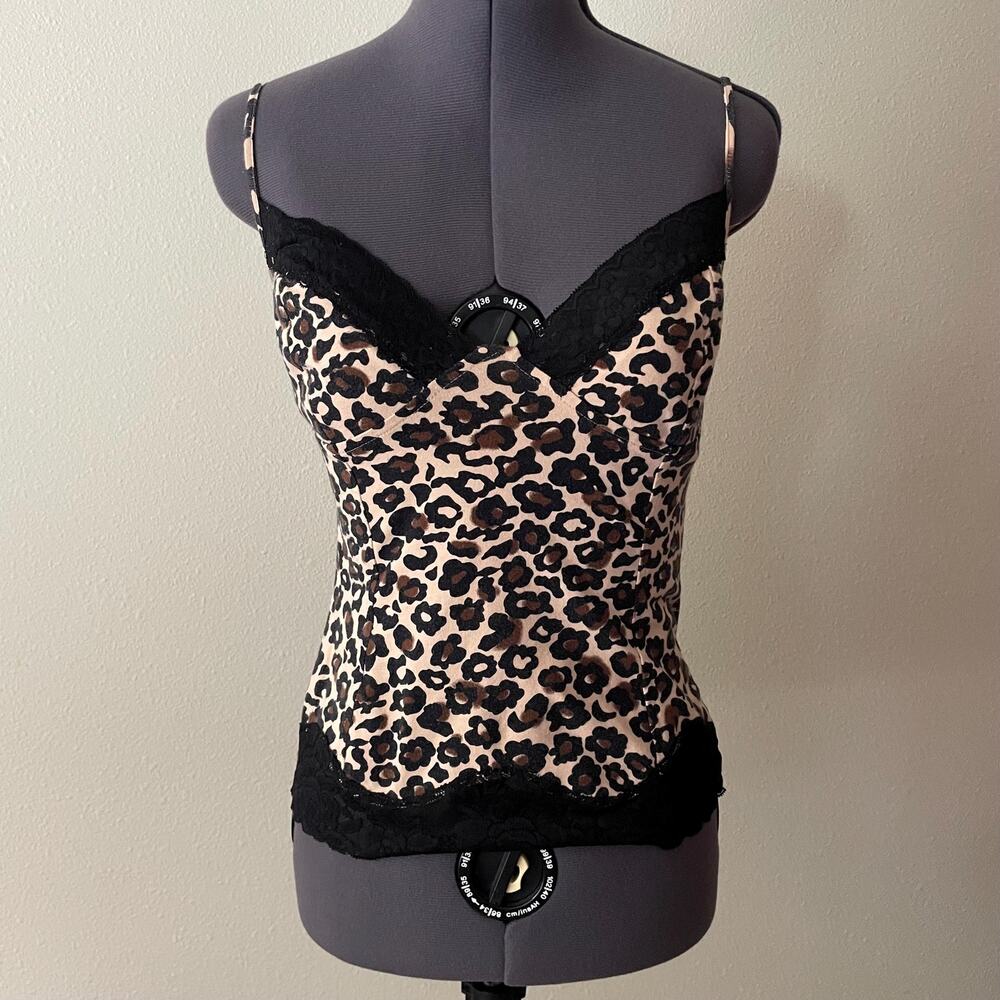 Y2K vintage 2000s leopard print lace cami tank top it girl mcbling | size S/M